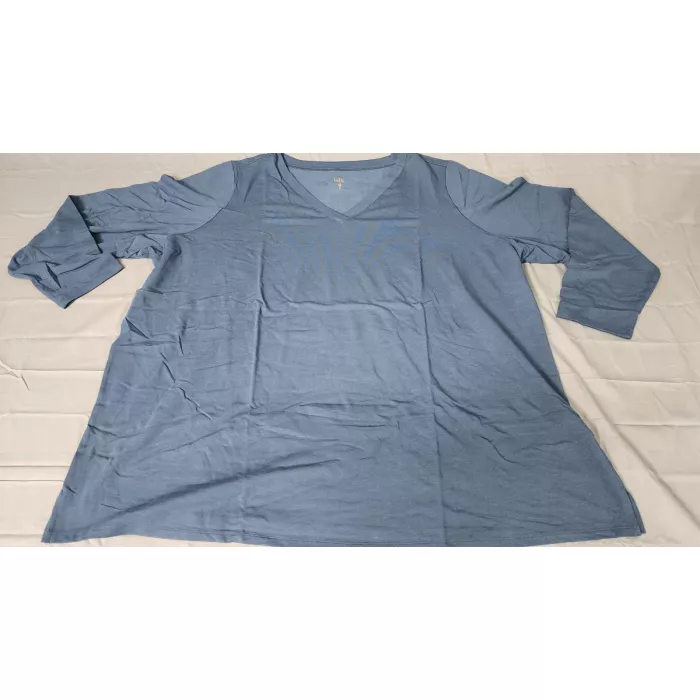 Belle by Kim Gravel 4X Plus V Neck Top Stormy Blue Solid Stretch Knit Shirt - Front
