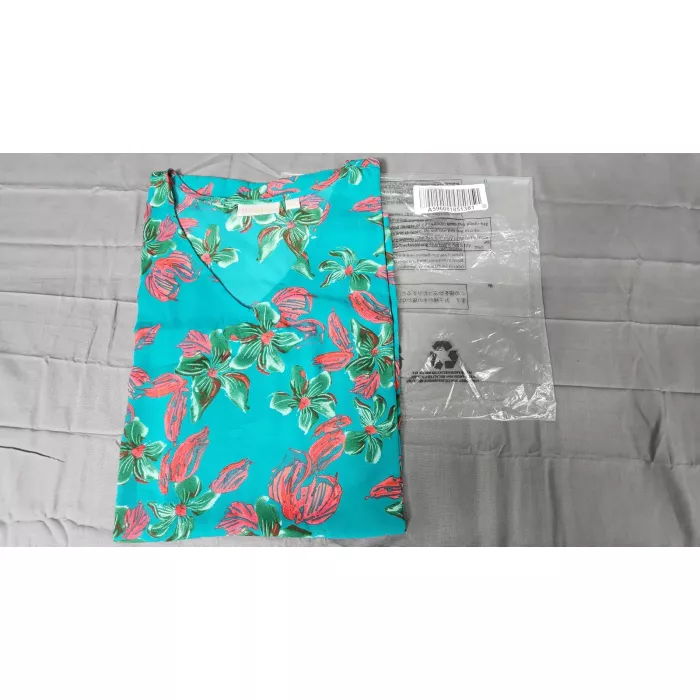 Belle by Kim Gravel 5X Aqua Floral Kaftan Tunic Top V Neck Short Sleeve Blouse - Main