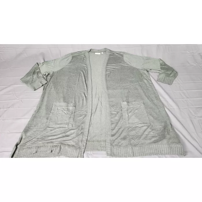 Belle by Kim Gravel Open Front Cardigan Sweater Plus 5X Dark Moss Green Pockets - Front