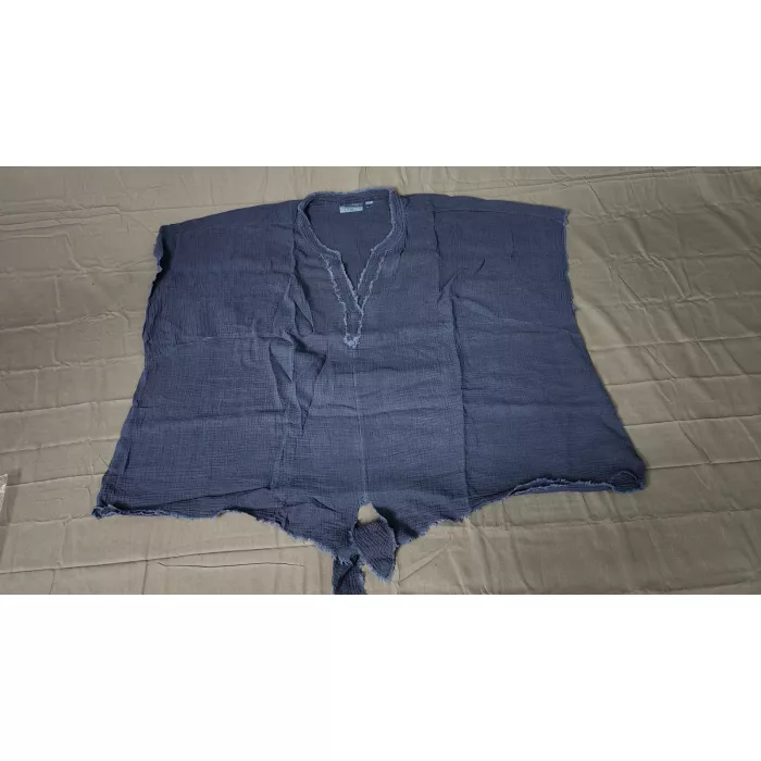 Belle by Kim Gravel Plus 3X Navy Blue Cotton Gauze Tie Front Boho Poncho Top - Front