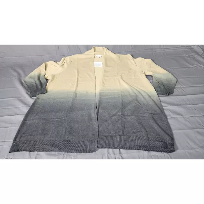 Belle by Kim Gravel Women's 3X Cardigan Sweater Ombre Khaki Graphite Open Front - Front