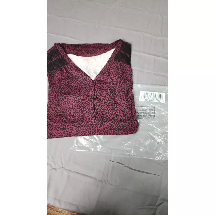 Belle by Kim Gravel Womens 1X Bordeaux Red Animal Print V-Neck Tunic Blouse - Main