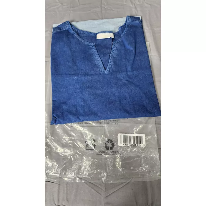 Belle by Kim Gravel Womens 4X Blue Chambray Tunic Top Roll Tab Sleeve Split Neck - Main