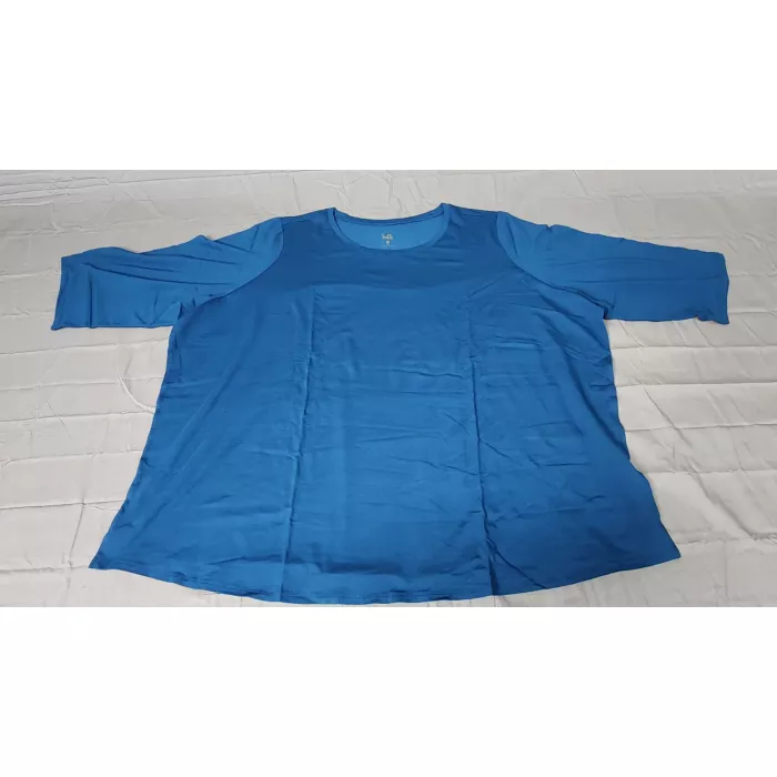 Belle by Kim Gravel Womens 4X Gibraltar Blue Three Quarter Sleeve Crew Neck Top - Front