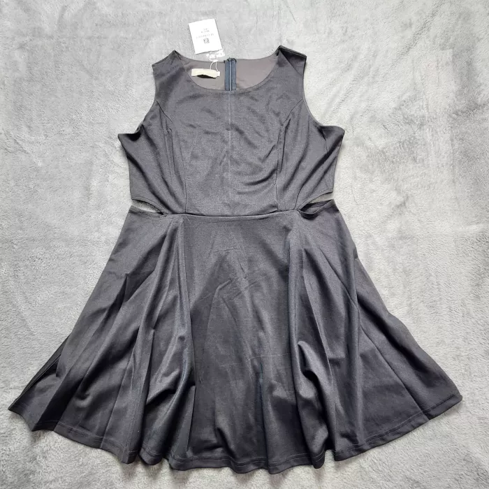 Belongsci Dress Women's XL Dark Gray Fit & Flare Cut Out Sleeveless Skater Mini - Front