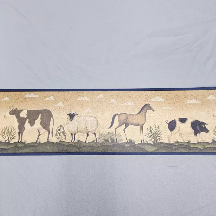 Brewster Country Farm Animal Beige Wallpaper Border Prepasted Vinyl New - Main