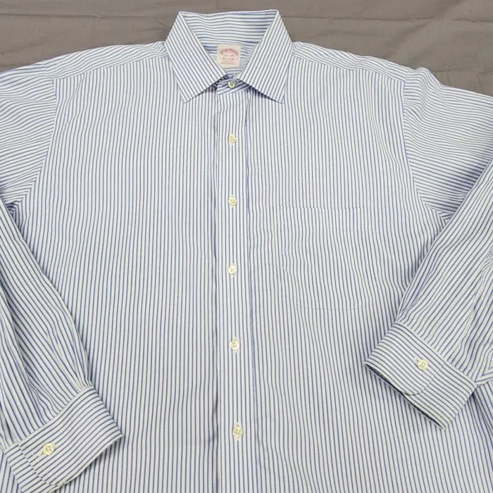 Brooks Brothers Madison Dress Shirt Mens 16.5 34 Blue Striped Non Iron Cotton - Main