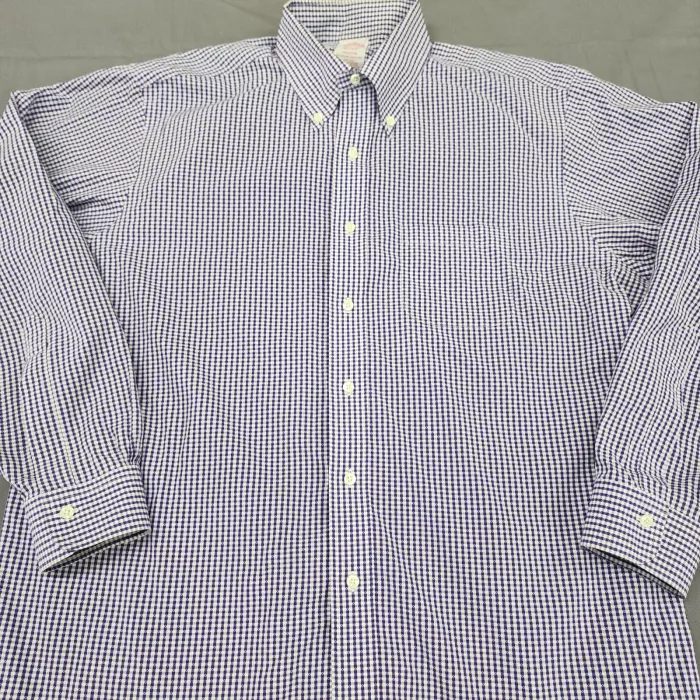 Brooks Brothers Madison Fit Dress Shirt Mens 16.5 Purple Gingham Non Iron Cotton - Main