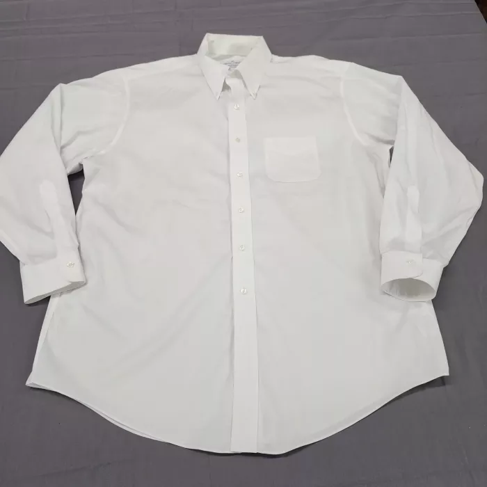 Brooks Brothers Madison Fit Dress Shirt Mens 17 35 White Solid Non Iron Stretch - Front