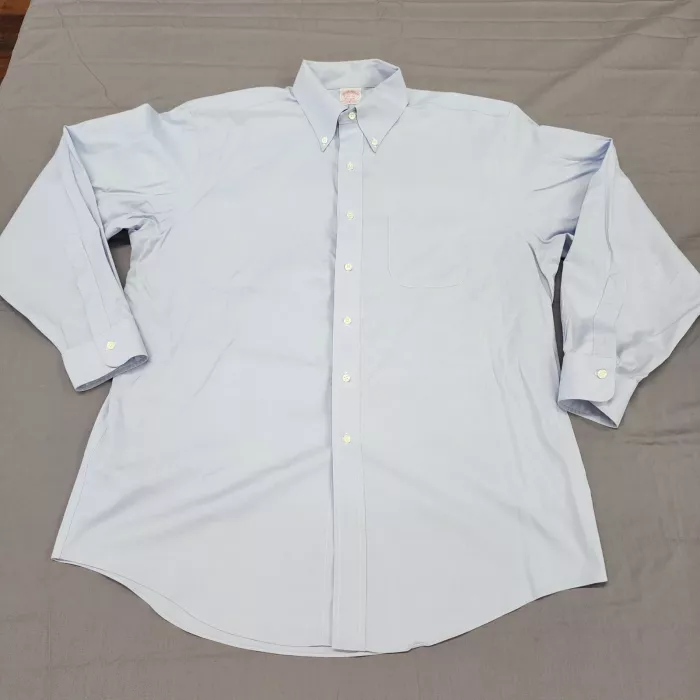 Brooks Brothers Madison Fit Non-Iron Dress Shirt Mens 16.5 34 Blue Supima Cotton - Front