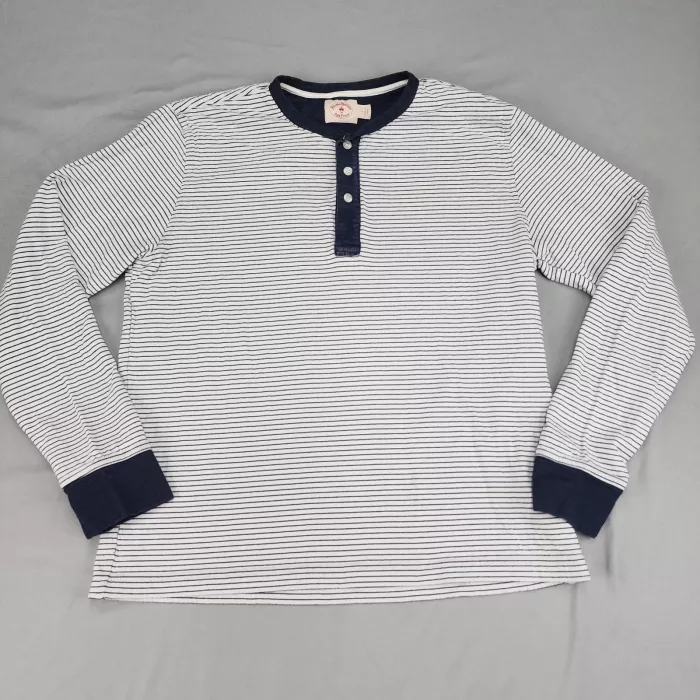 Brooks Brothers Red Fleece Mens L Long Sleeve Henley Shirt Striped Blue White - Front