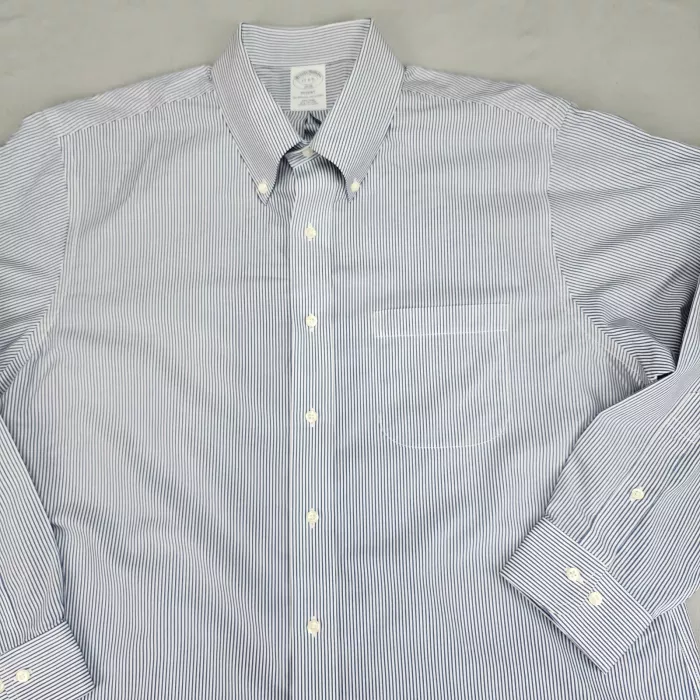 Brooks Brothers Regent Fit Mens 17 Blue White Striped Non Iron Dress Shirt - Main
