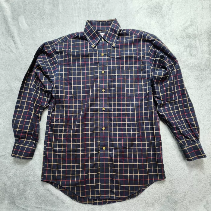 Brooks Brothers Shirt Men's S Traditional Fit Non-Iron Plaid Navy Blue Cotton - Front