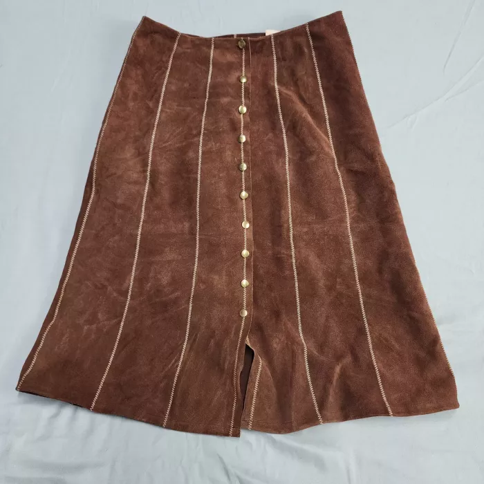 Brown Suede Skirt Womens Size S Button Front A-Line Knee Length Solid - Front