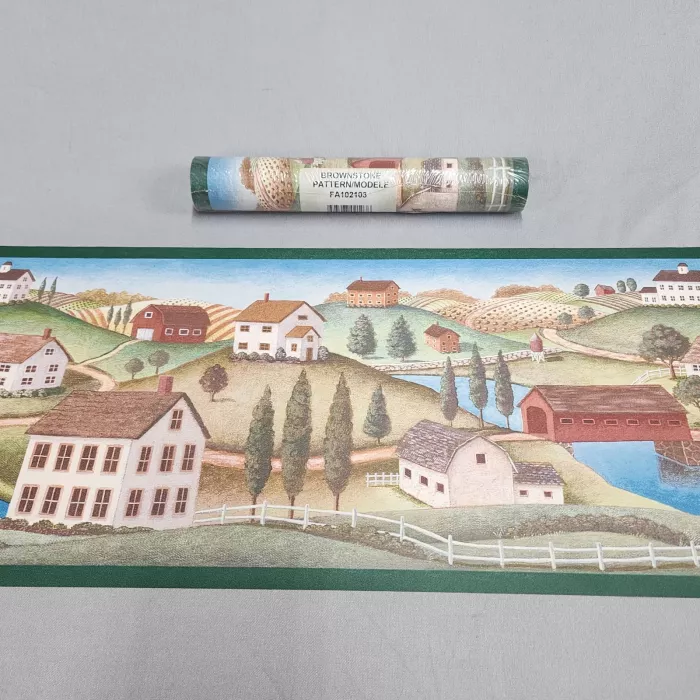 Brownstone Scenic Country Landscape Multicolor Wallpaper Border Prepasted New - Main