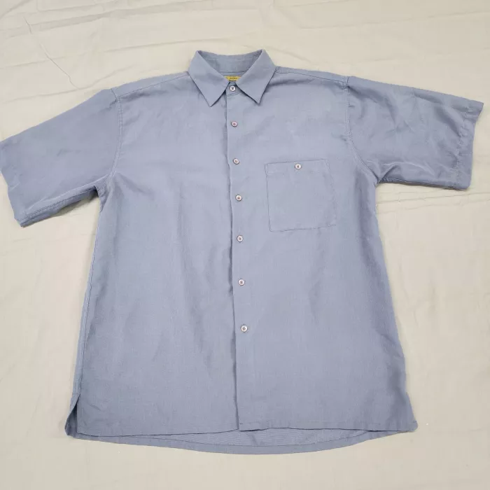 Bruno B Men's L Slate Blue Sueded Microfiber Short Sleeve Casual Button Up Shirt - Front