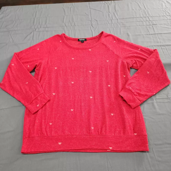 Buffalo David Bitton Womens L Red Pink Heart Pullover Sweatshirt Knit Raglan - Front