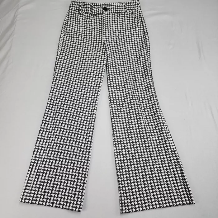 Cabi Womens 8 Black White Houndstooth Wide Leg Dress Pants Mid Rise Stretch - Front
