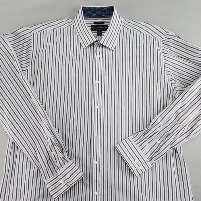 CALABRUM LONDON Men's XL 17.5 Fitted Striped Long Sleeve Dress Shirt - Main