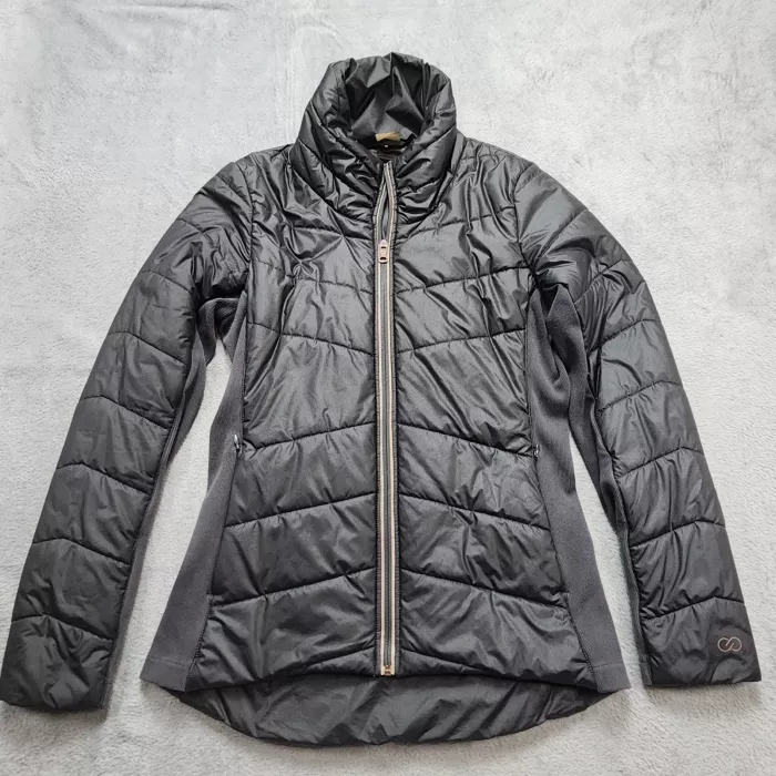 CALIA by Carrie Underwood Puffer Jacket Womens S Black Quilted Mixed Media Coat - Front