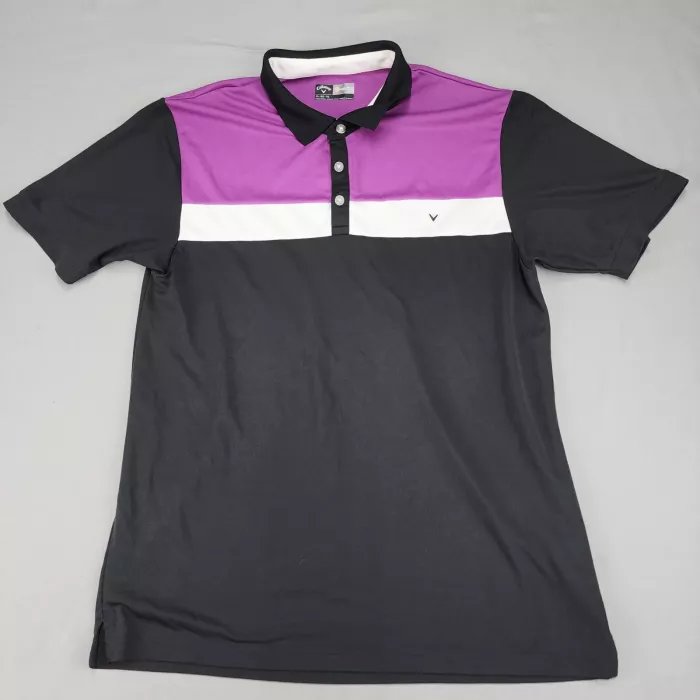 Callaway Golf Polo Shirt Mens XL OptiDri Colorblock Black Purple Short Sleeve - Front