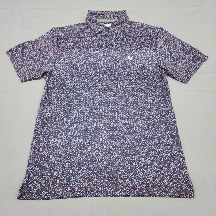 Callaway Polo Shirt Mens Small Navy Blue Abstract Opti Dri Short Sleeve Stretch - Front