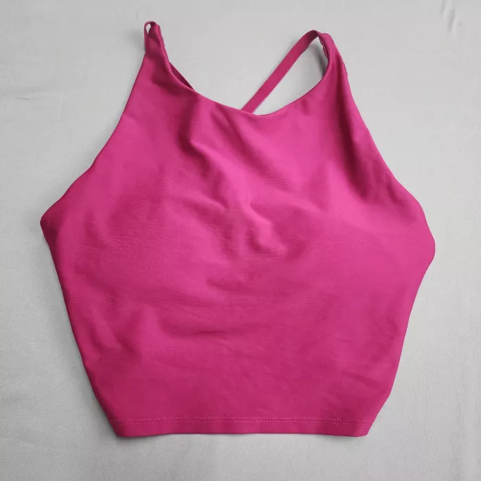 Calvin Klein Womens High Neck Sports Bra Pink Magenta Crop Top Crossback - Front