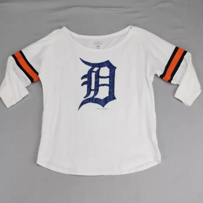 Campus Lifestyle Womens L Detroit Tigers Baseball Shirt White Sequin Scoop - Front