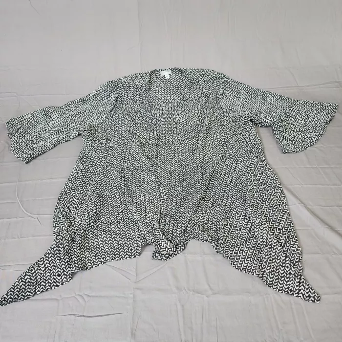 Catherines 4X Plus Size Kimono Jacket Black White Chevron Chiffon Open Front - Front