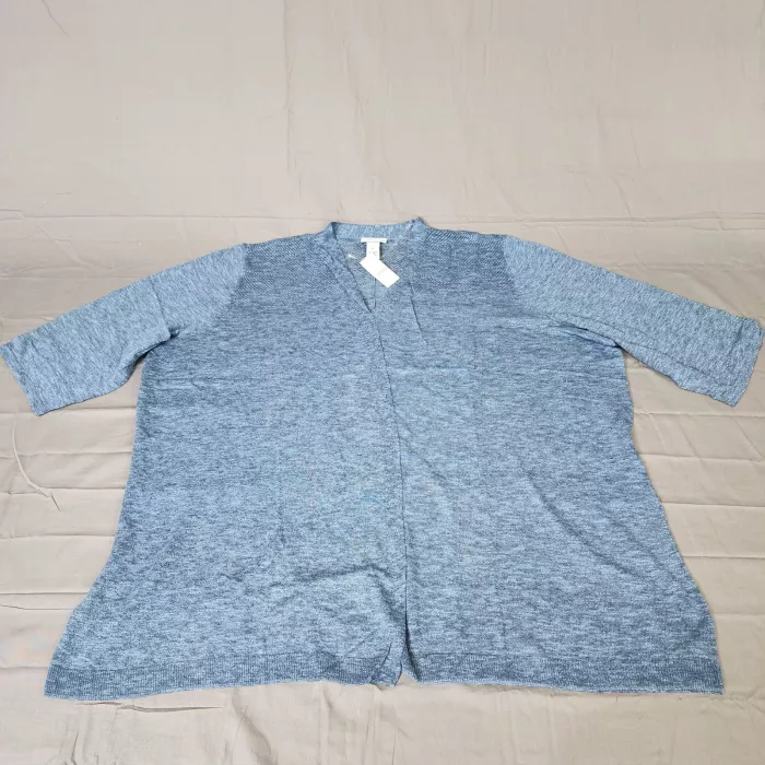 Catherines Plus Size 4X Sweater Short Sleeve V-Neck Heather Blue Knit Pullover - Front
