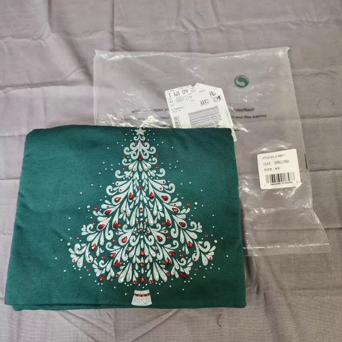 Catherines Suprema 4X Plus Green Christmas Tree Graphic V-Neck 3/4 Sleeve Tee - Main
