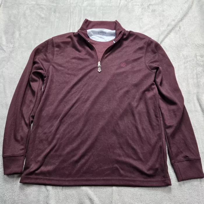 Chaps Men's 1/4 Zip Pullover Sweater Large Burgundy Mock Neck Knit Golf Polyester - Front