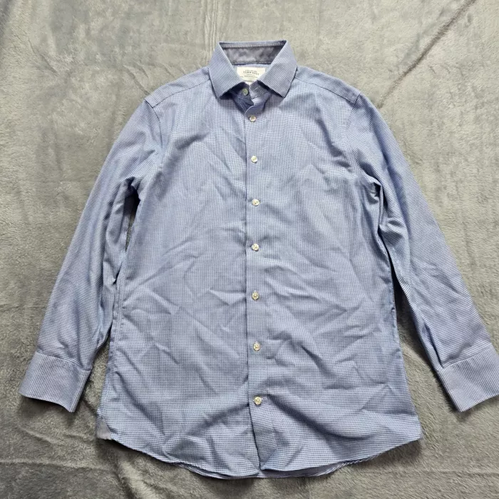 Charles Tyrwhitt Dress Shirt Men's 15.5 32 Slim Fit Non Iron Blue Check Cotton - Front