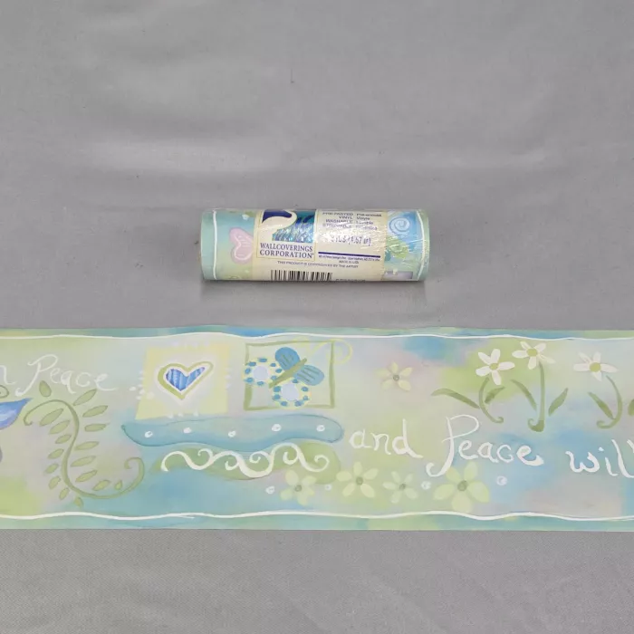 Chesapeake Bohemian Botanical Blue Green Border Prepasted Vinyl New Sealed - Main