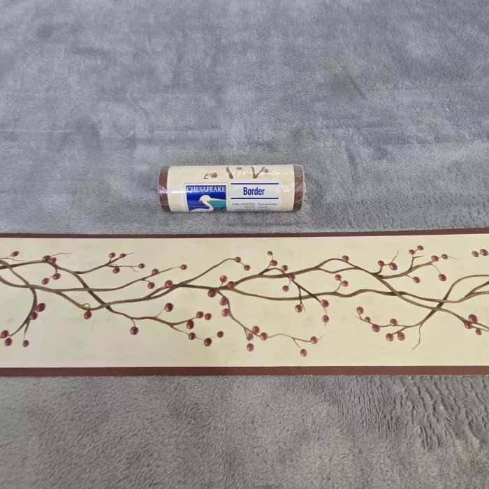 Chesapeake Botanical Berry Wallpaper Border Beige Prepasted Vinyl New Sealed - Main