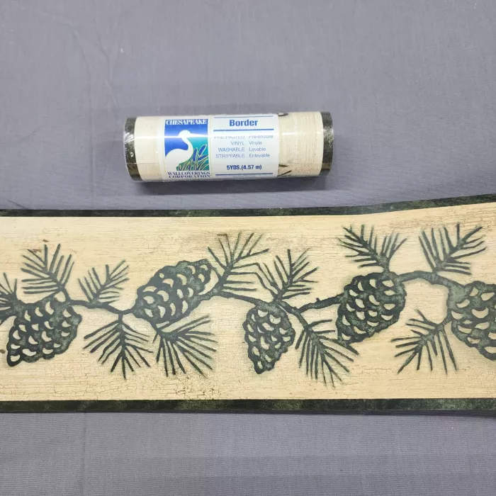 Chesapeake Pine Cone Rustic Wallpaper Border Green Prepasted Vinyl New Sealed - Main