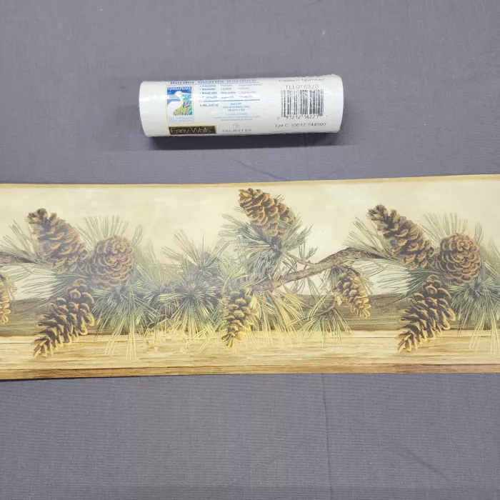 Chesapeake Pinecone Brown Green Rustic Wallpaper Border Prepasted New Sealed - Main