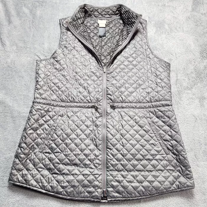 Chico's Zenergy Vest Womens Size 1 Medium Metallic Gray Quilted Puffer Full Zip - Front