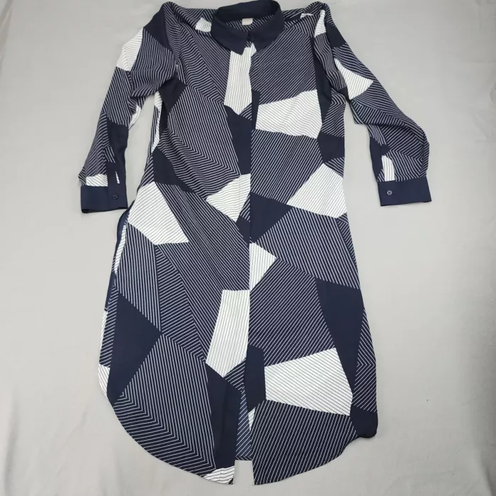 Chicos Womens Size 1 M Navy White Geometric Button Front Midi Shirt Dress - Front