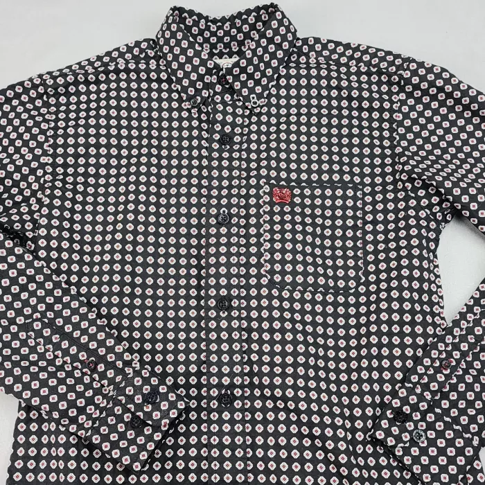 Cinch Boys M 10 Western Button Up Shirt Black Geometric Long Sleeve Cotton - Main