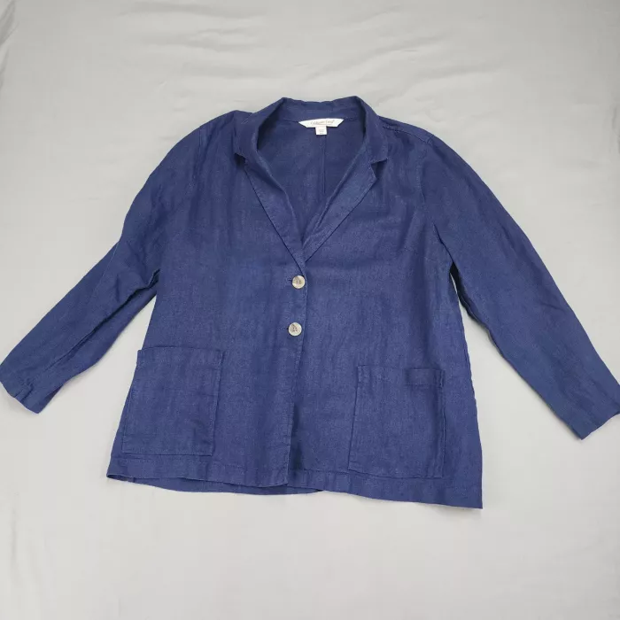 Coldwater Creek Womens Petite XL PXL Blue Linen Blazer Jacket Button Front - Front