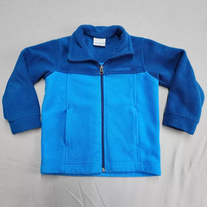Columbia Boys Size XXS 4/5 Blue Fleece Jacket Full Zip Long Sleeve Pockets - Front