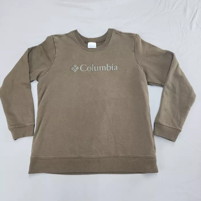 Columbia Boys XL Olive Green Sweatshirt Crew Neck Pullover Fleece Logo - Front
