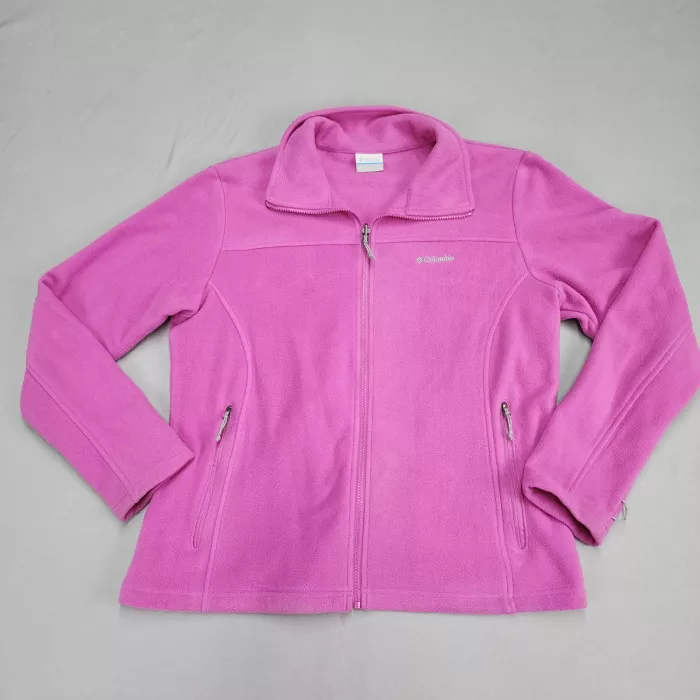 Columbia Fleece Jacket Womens XL Pink Full Zip Pockets Solid - Front