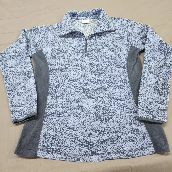 Columbia Womens L Blue Marled Fleece Quarter Zip Pullover Mock Neck Sweatshirt - Front