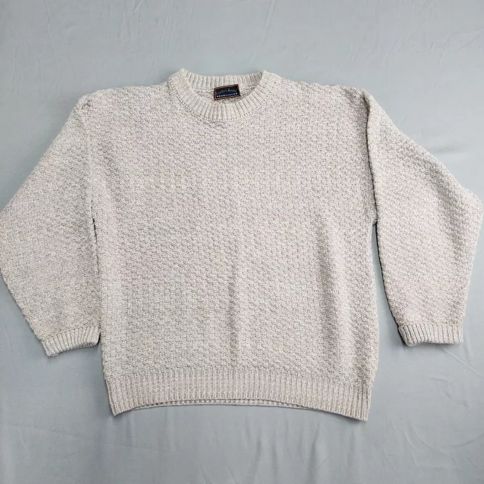 Comfort Knits Mens L Beige Crewneck Sweater Long Sleeve Pullover Knit USA - Front