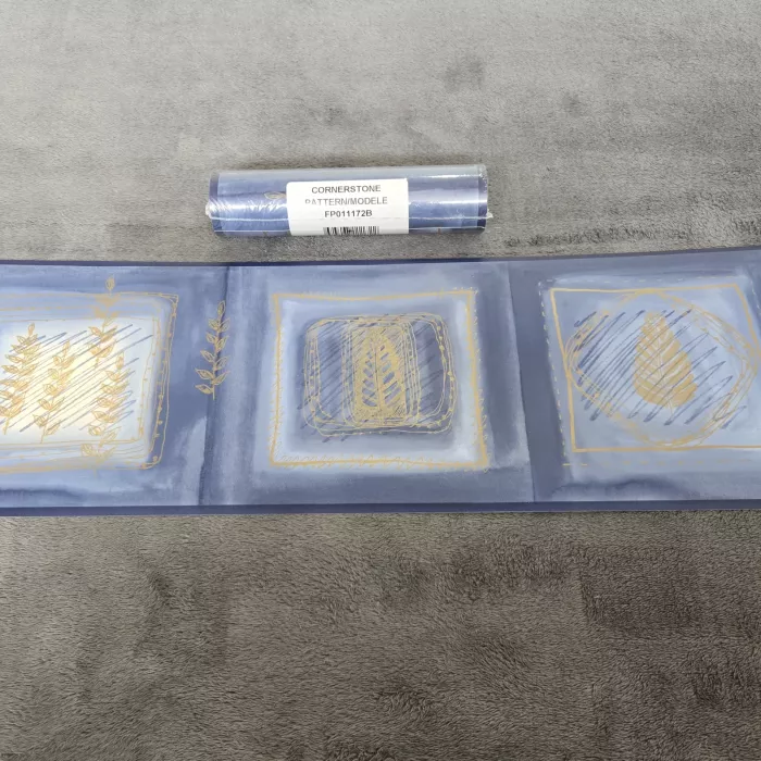 Cornerstone Botanical Floral Blue Gold Wallpaper Border Pre-pasted New Sealed - Main