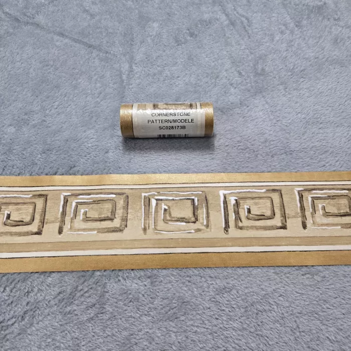 CORNERSTONE Geometric Gold Beige Wallpaper Border New Pre-pasted Textured - Main