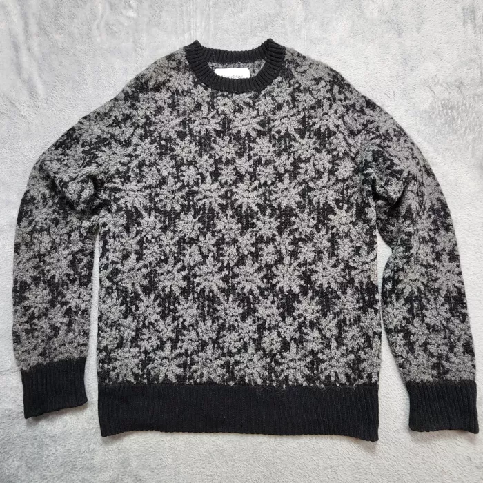 Corridor NYC Sweater Men's Large Gray Floral Alpaca Blend Crewneck Knit Pullover - Front