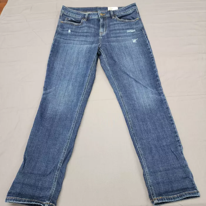 Cosmic Blue Love Womens Jeans Size 30 W32x27 Straight Distressed Mid Rise - Front